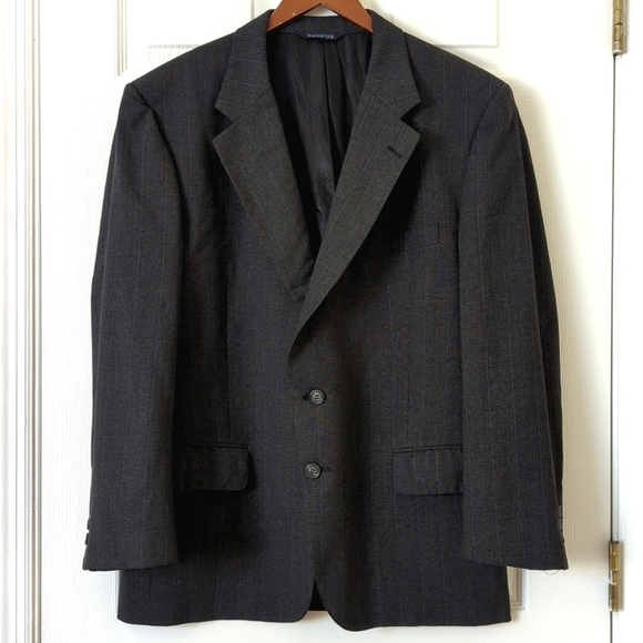 Burberry 80's Vintage Union Made Classic Pinstriped Wool Blazer Jacket Gray 45 - Picture 1 of 16